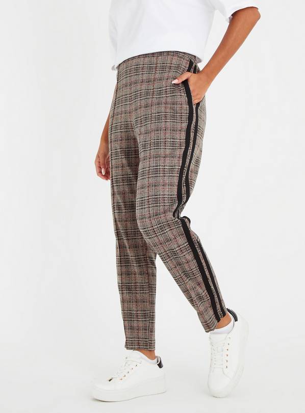 Brown Check Tapered Ponte Trousers 8R